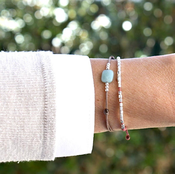 Bracelet cordon perles carrées argent 925 pour femme - unbijouforyou