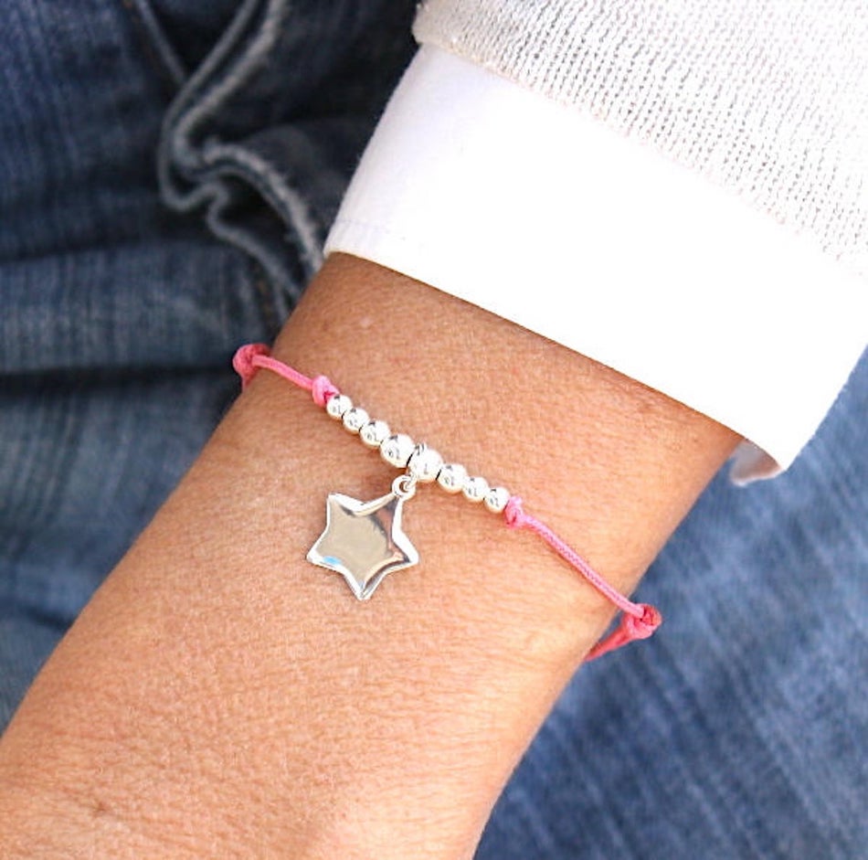 bracelet étoile et perles argent 925 sur cordon - unbijouforyou