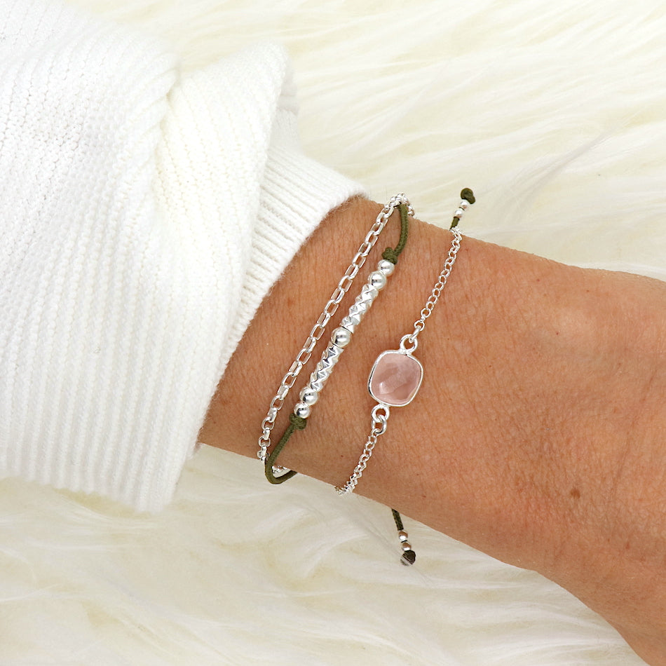 bracelet femme chaine argent et pierre de gemmes quartz rose