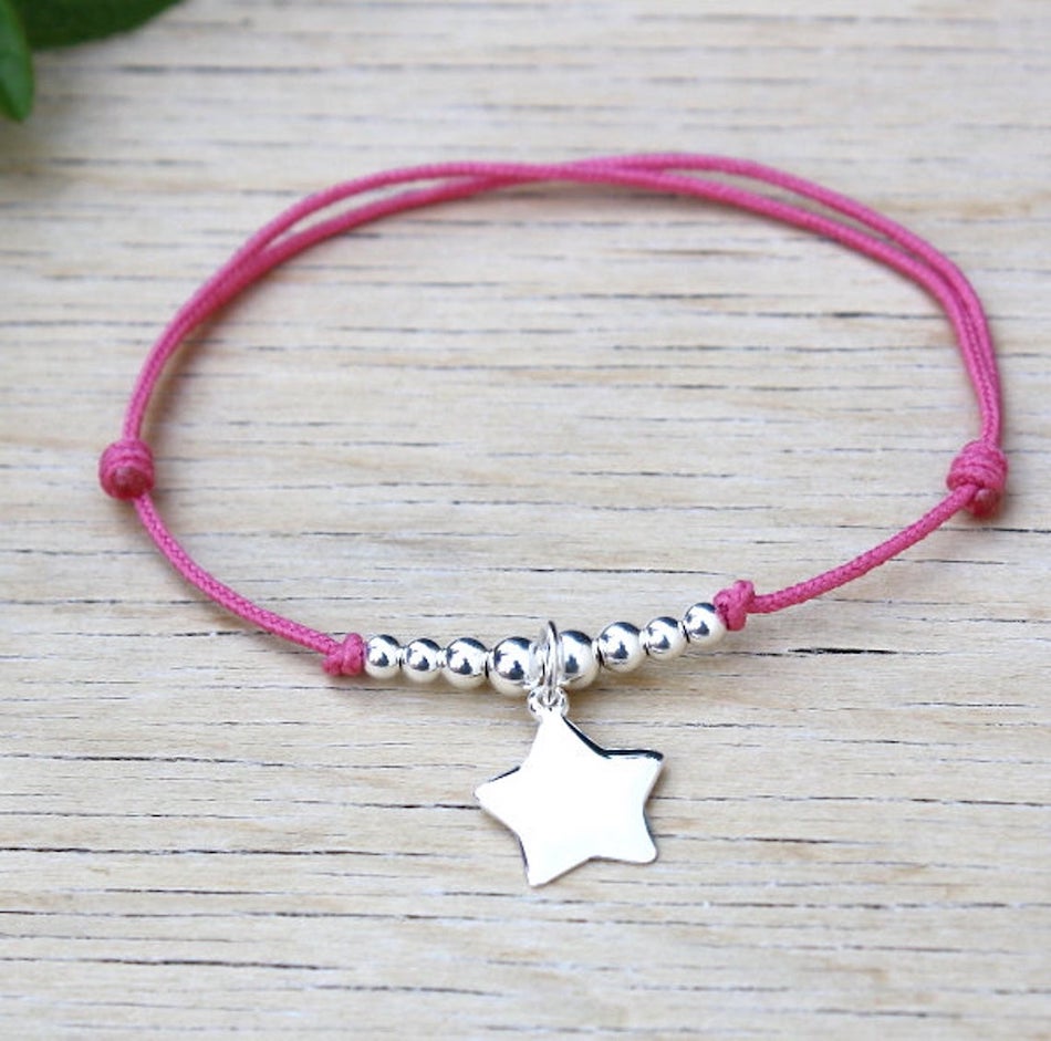bracelet étoile et perles argent 925 sur cordon - unbijouforyou