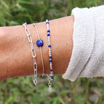 bracelet cordon fin lurex pierre carrée lapis lazuli facettée