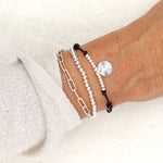 Bracelet cordon médaille striée et perles en argent 925 pour femme