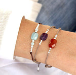 bracelet cordon pierre agate rouge et perles argent 925 - unbijouforyou