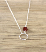 collier carré pierre de gemmes au choix et anneau sur chaine en argent pour femme