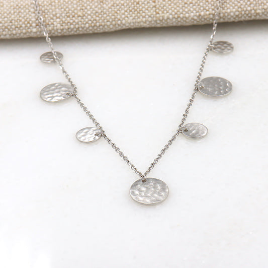 Collier femme chaine et pastilles martelées en argent 925 - unbijouforyou