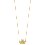 collier aventurine ovale sertie sur pendentif demi lune en plaqué or chaine fine