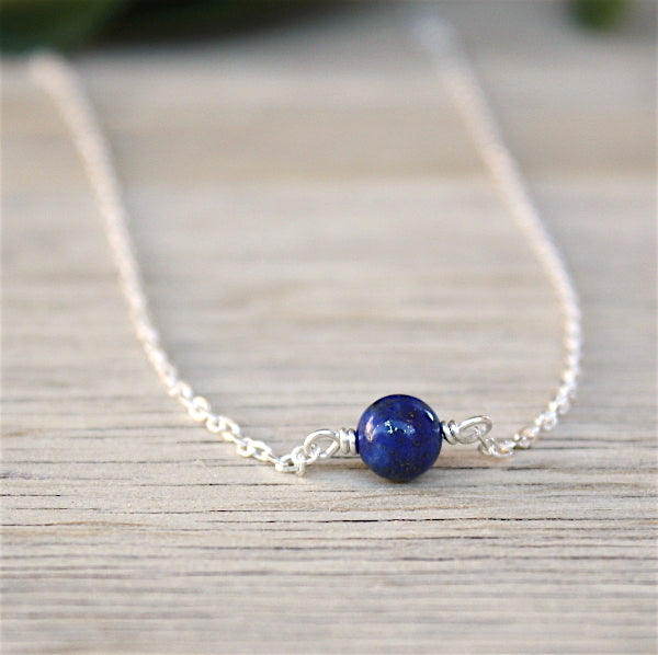 Collier pierre de gemmes lapis lazuli sur chaine argent 925