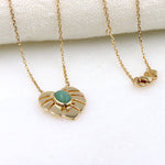 collier plaqué or femme feuille de palmier et pierre aventurine ovale - unbijouforyou