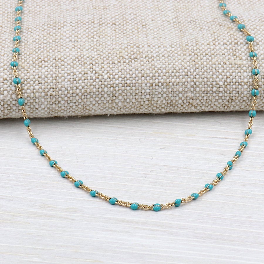 Collier plaqué or et perles turquoises pour femme - unbijouforyou