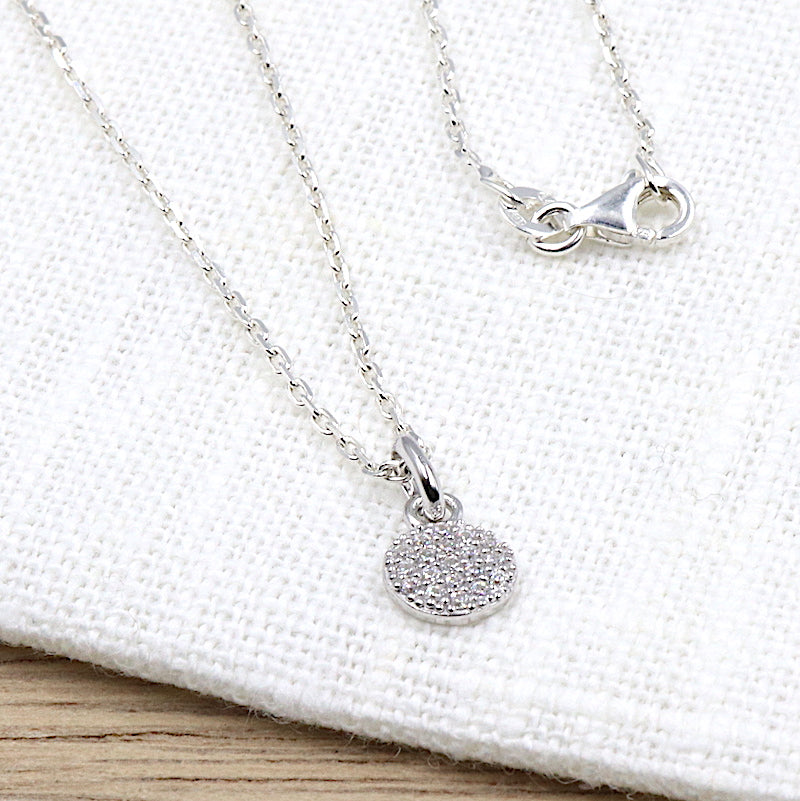 Collier pendentif rond argent massif 925 et zircons sur chaine - unbijouforyou