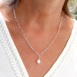 Collier perle d'eau douce sur chaine en argent massif 925,collier femme