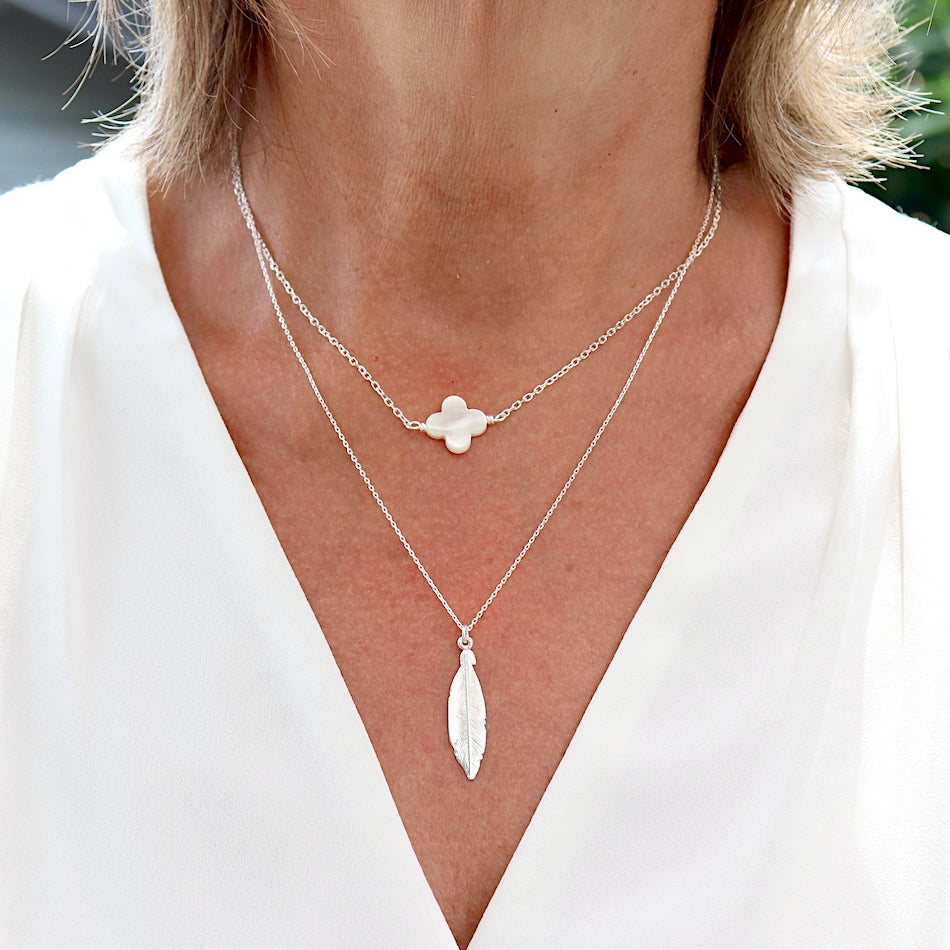 Collier trèfle nacre sur chaine argent 925 pour femme