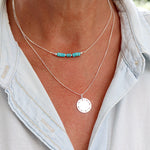 Collier pierres turquoise sur chaine argent massif, ras de cou femme